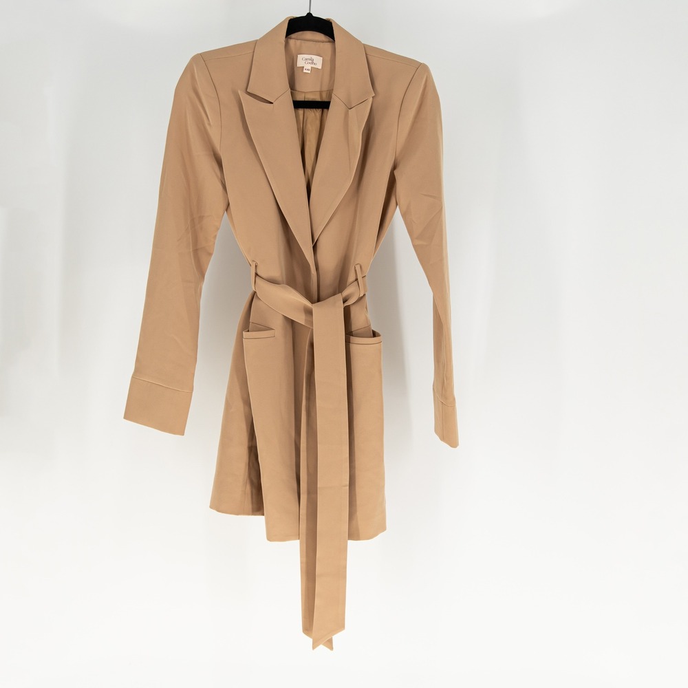 Camila Coelho Davide Deep V Neck Quarter Sleeve Blazer Mini Dress Nude Toffee
